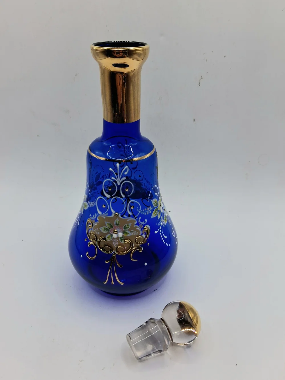 Cobalt Blue Gold-Trim Glass Decanter Set
